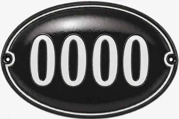 Smaltované domovní číslo v oválu černo bílé